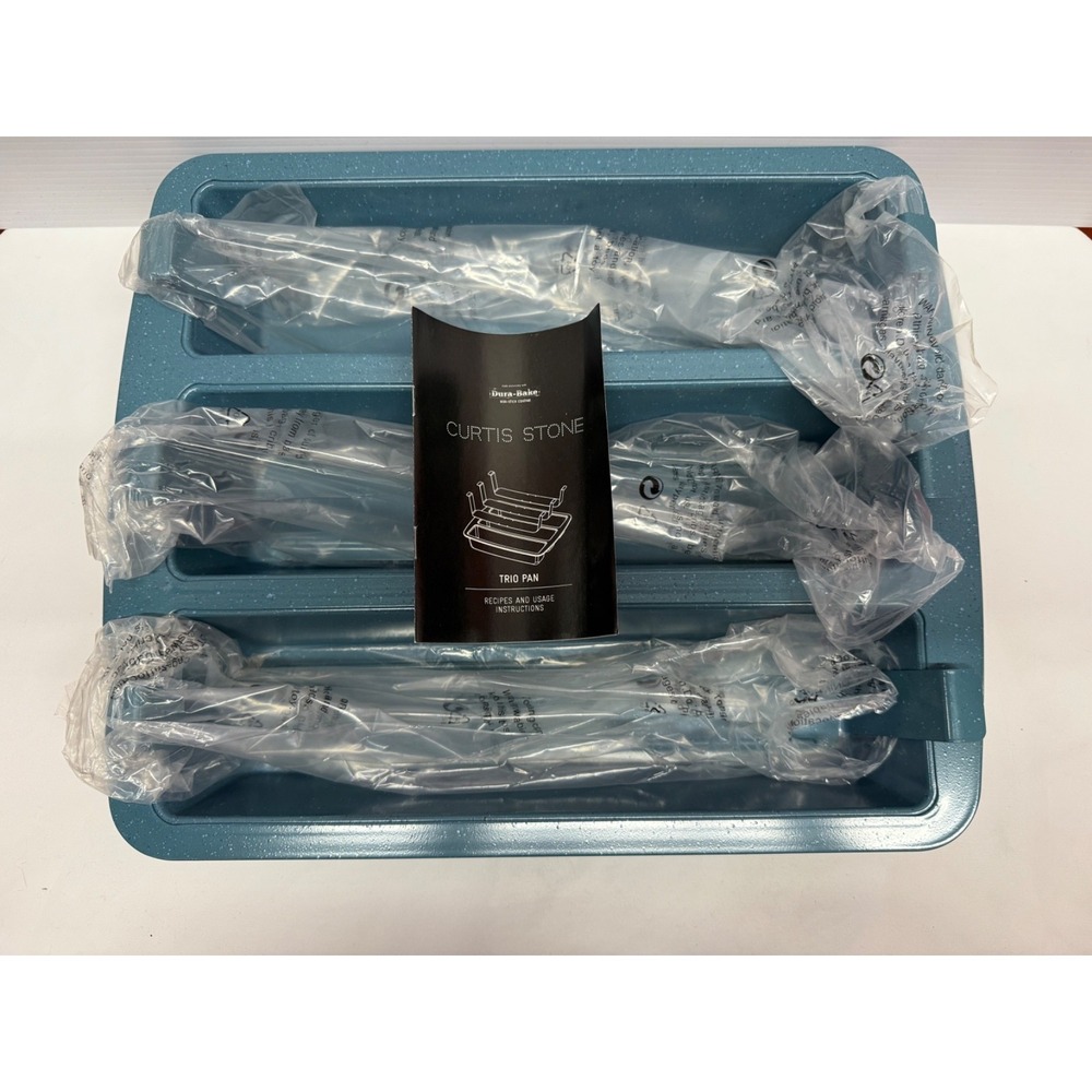 Curtis Stone Dura-Bake Non-Stick Coating TRIO LOAF PAN w/Inserts TEAL BLUE NEW